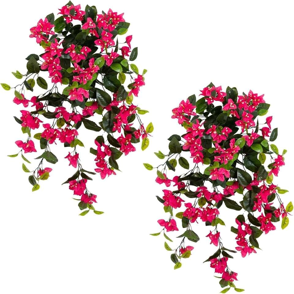 Nearly Natural 28in. UV Resistant Artificial Bougainvillea Hanging Plant (Indoor/Outdoor) - Set of 2