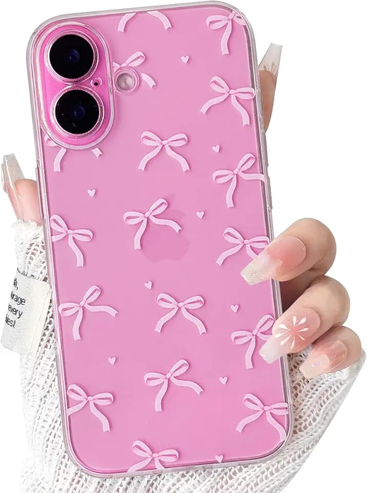 NITITOP Compatible with iPhone 16 Case Clear Cute Bow Knot Design for Women Girls Stylish Bowknot Durable Soft TPU Slim Protection Phone Cover - Pink Little Bow