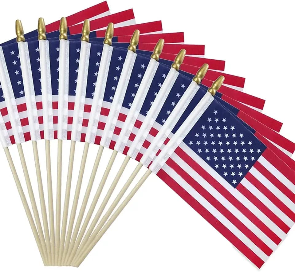 50 Pcs Small American Flags on stick,Memorial Day 4th of July Decorations Outdoor,American Flag 4''x6'',Mini USA Flags for outside,Fourth of July Decor,Patriot's Day Veterans Day Patriotic Decorations