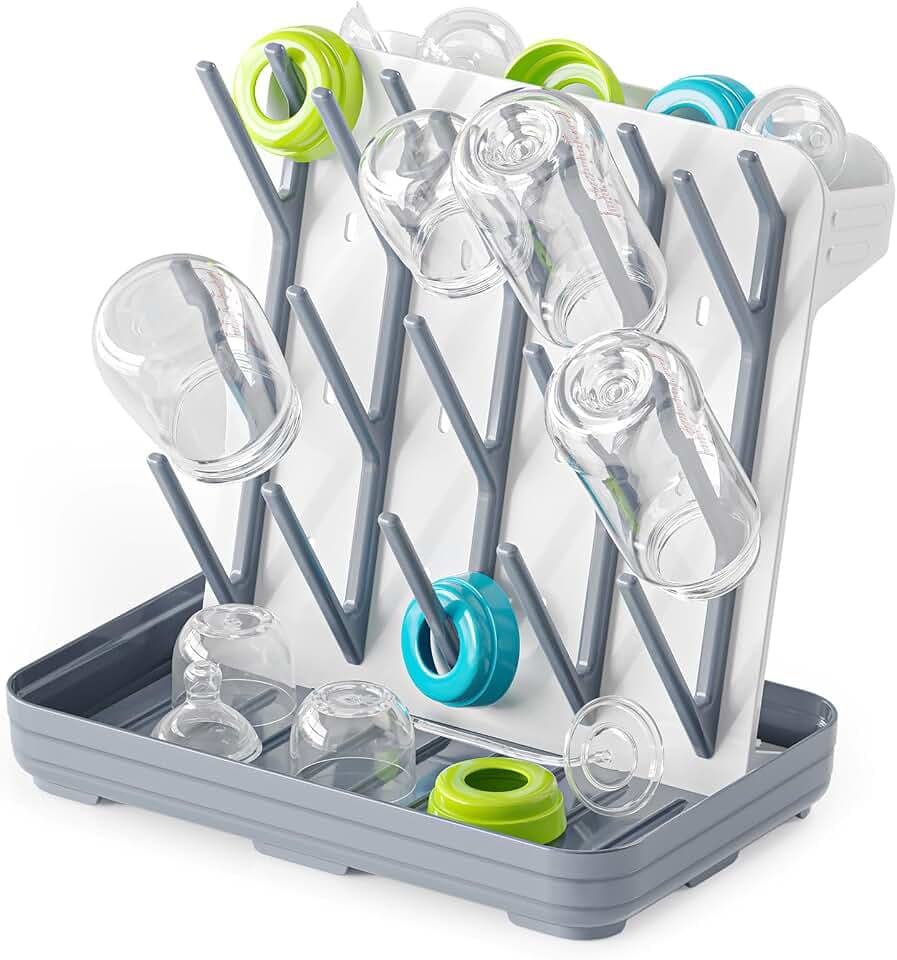 SpaceAid Abtropfgestell für Babyflaschen mit 20 Haken, platzsparendes Küchenflaschenregal, vertikaler Babyflaschenhalter, Organizer für Arbeitsplatte, Aufbewahrungszubehör (weiß und grau)