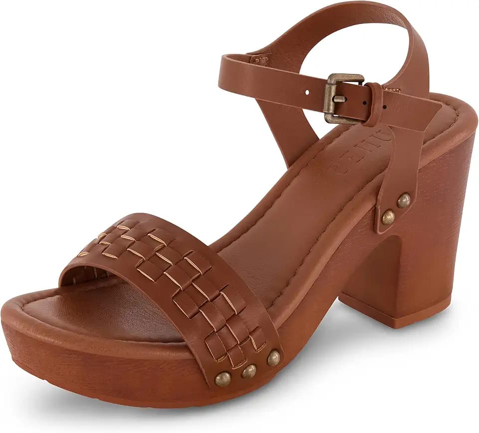 Dunes Women's Sealy Faux Wood Woven Heel Sandal +Comfort Foam & LiteSole Technology, Wide Widths Available
