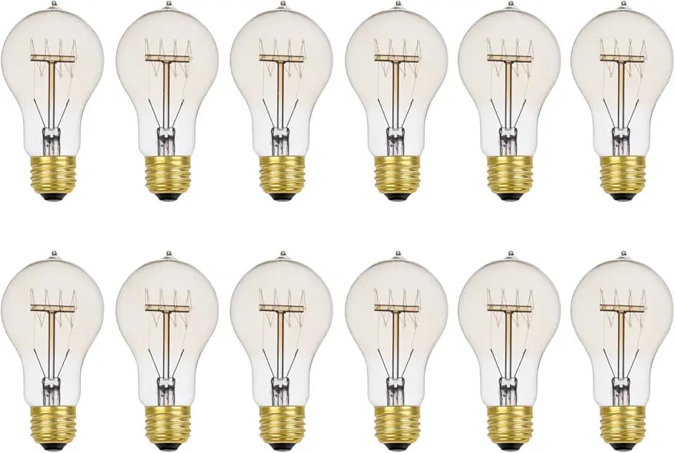 Globe Electric 34841 60W Edison Quad Loop Incandescent Filament Light Bulb 12-Pack, E26 Base, 245 Lumens, Dimmable, 12 Pack, A19 Vintage, 12 Count