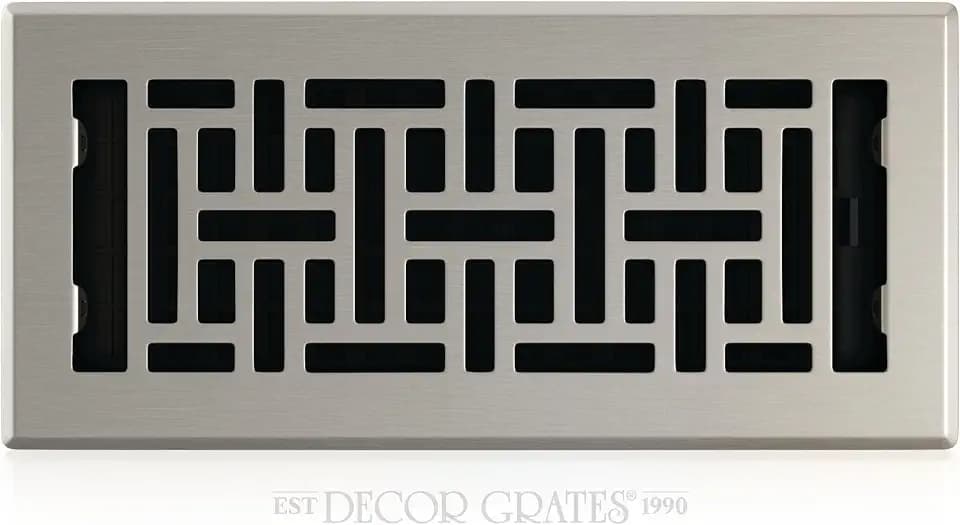 Decor Grates Metal Oriental Decorative Air Vent Cover 4x10 Floor Register – Adjustable Control Lever – AC Floor Vent Covers for Home Floor Vents–Fits 4 x 10 Inch Opening – Brushed Nickel (AJH410-NKL)