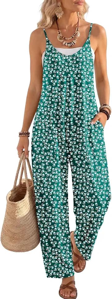 LILLUSORY Womens Jumpsuits Tropical Floral Print Boho Summer Overalls Rompers Cruise Outfits