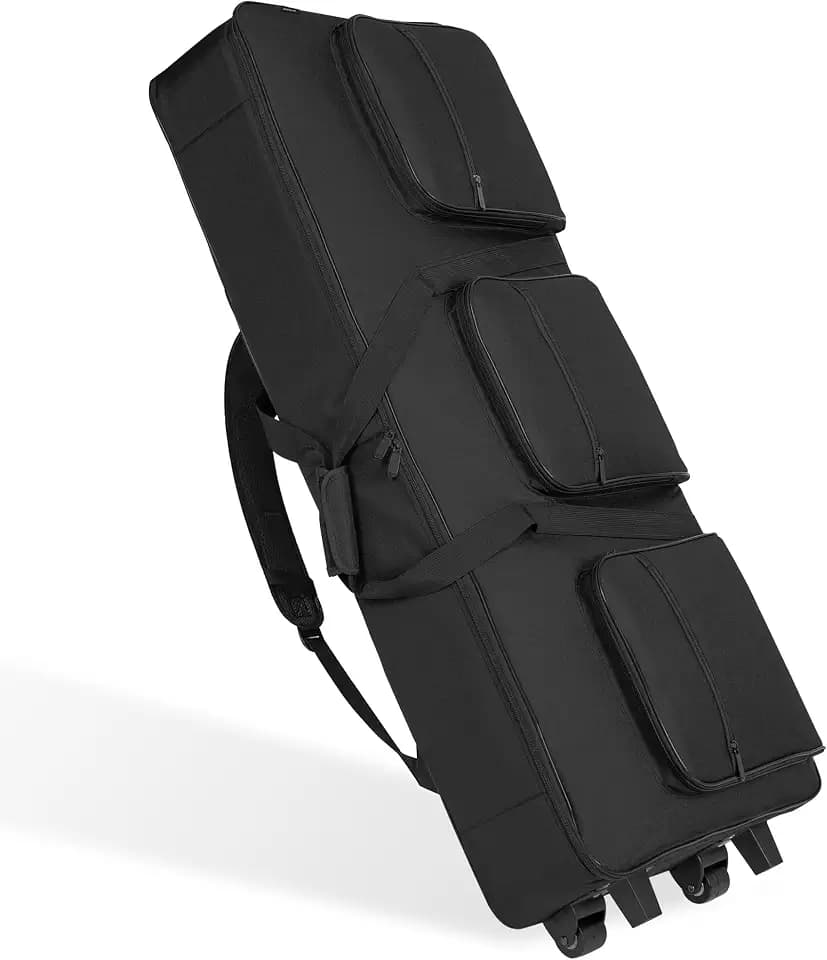 AKOZLIN 61 Key Keyboard Case with Wheels, Padded Rolling Keyboard Gig Bag