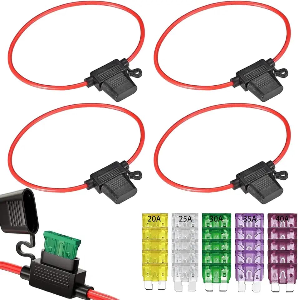 GTIWUNG 5 Stück Auto Sicherungshalter mit 10AWG Draht für KFZ LKW, Flachsicherung Halter Wasserdicht Inline Blade Fuse Holder mit 25-teiligen Mittelgroße Flachsicherungen (20A/25A/30A/35A/40A）