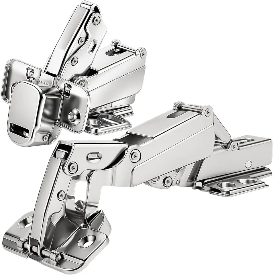 TamBee 175 Degree Hinges Frameless Cabinet Doors Hinges 48mm Concealed Hydraulic Adjustable Soft Closing Nickel-Plated Steel Buffer Dampers for Kitchen Corner, 1 Pair 2Pcs (Full Overlay)
