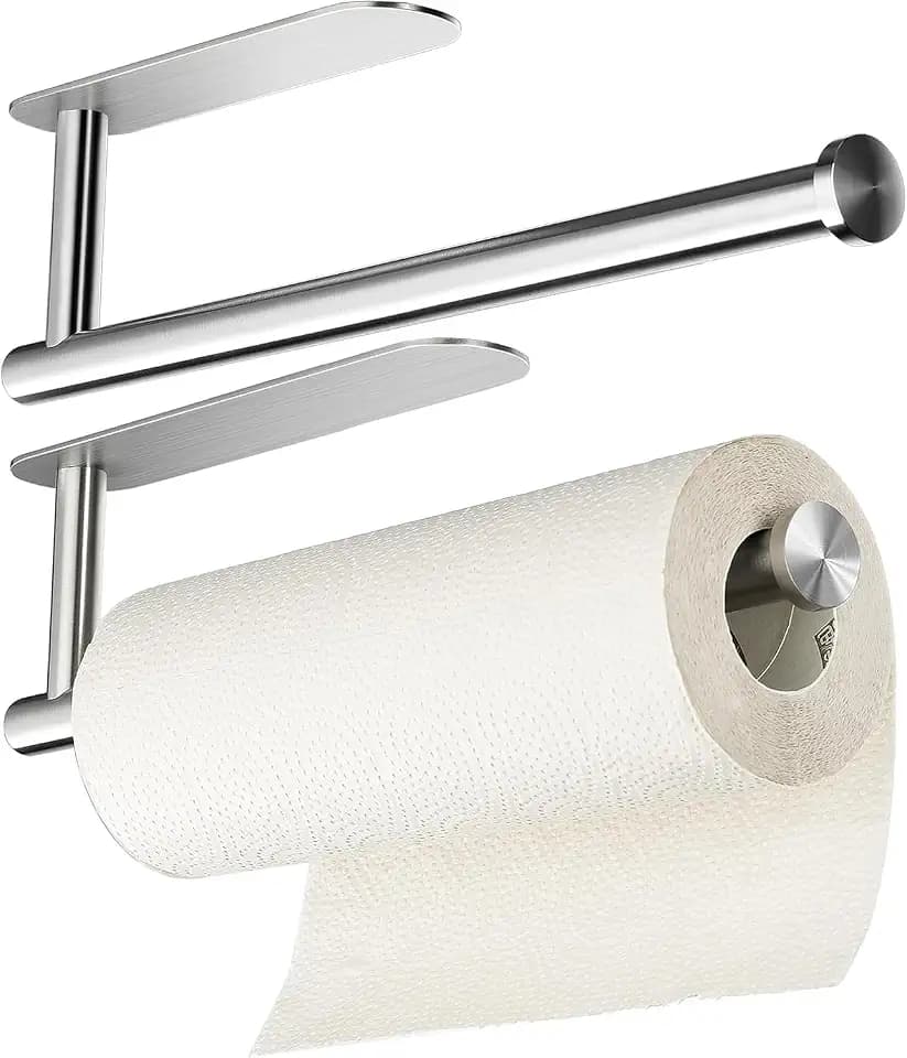Kegii Küchenrollenhalter Edelstahl 32cm (2er Pack) – Selbstklebend – Für Küchenrolle, Alufolie & Lappen – Unter Schrank oder Wandmontage