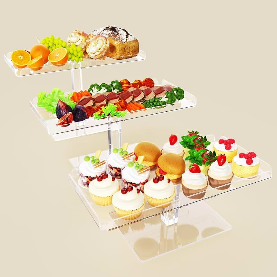 Bakzon Dessert Cupcake Stand, 3 Set Acrylic Tiered Serving Tray for Dessert Table Display, Cup Cake Holder for Tea Party/Birthday/Wedding