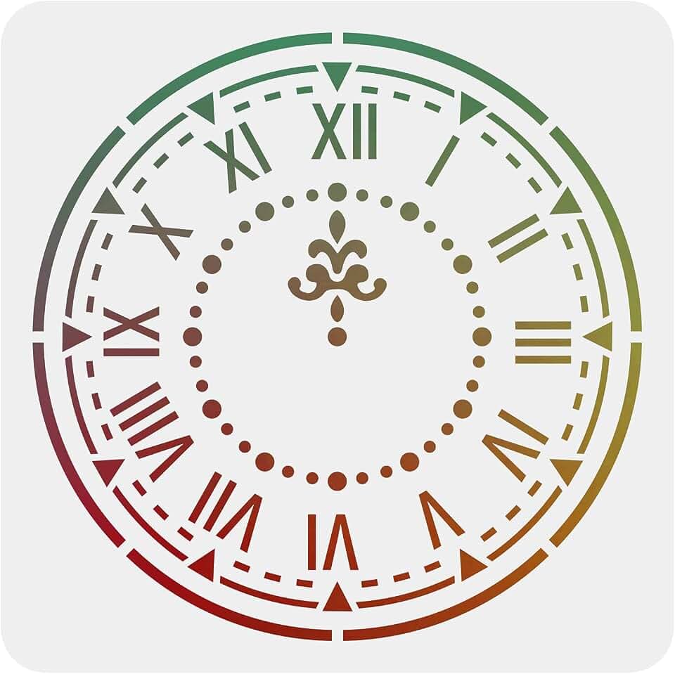 FINGERINSPIRE Uhr Schablonenvorlage 30x30cm Quadratisch Verzierte Uhr Malerei Schablonenvorlage Wiederverwendbare DIY Schablonenvorlage Für Wohnkultur (Weiß)