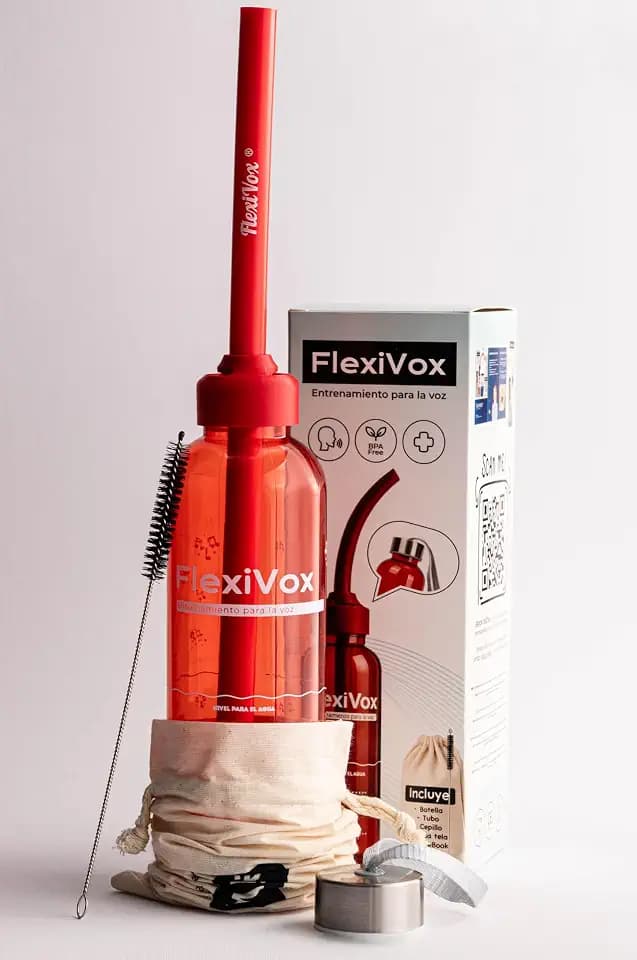 FlexiVox® kompatibel mit Lax Vox Schlauch Methode | Stimmtraining SOVT für Sänger, Logopädie und Stimmtherapie | Kit: Kalibrierter Schlauch, Messflasche, Bürste, Tasche & eBook