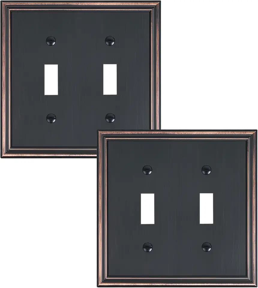 2-Pack Zinc Alloy Double Toggle Light Switch Cover Plate, Solid Wall Plate