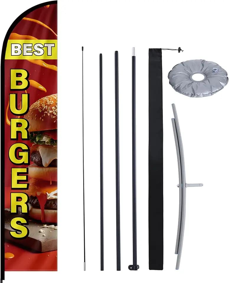 MASTERCANOPY 12FT Tall Burgers Feather Flag Pole Kit Red