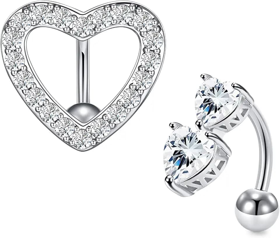 Briana Williams Bauchnabelpiercing, Chirurgenstahl, 10 mm, 14 g, silberfarben, Bauchpiercing, Herz, Zirkonia, Schmuck
