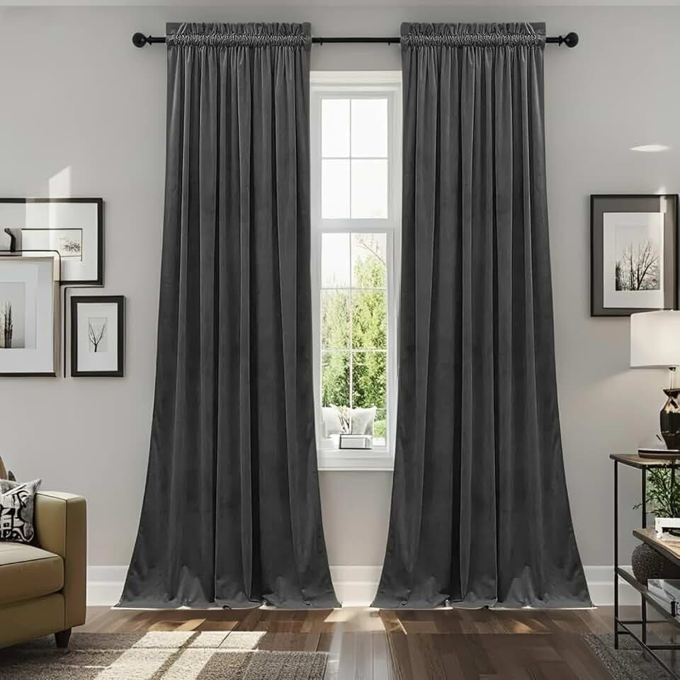 SMILETIME Dark Grey Velvet Curtains 52"x90" Rod Pocket 2 Panels