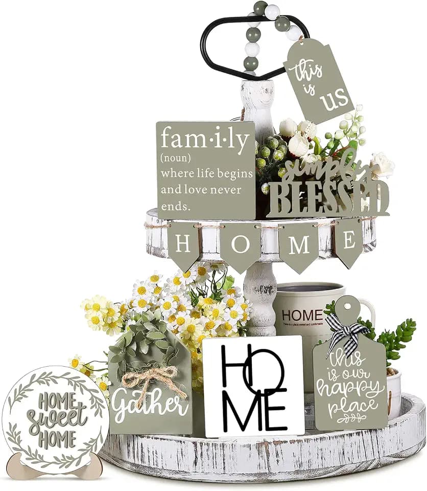 FairySandy 11 Pcs Christmas Farmhouse Tiered Tray Decor
