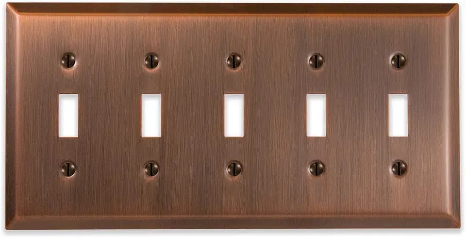 Amerelle Century Quintuple Toggle Steel Wallplate in Antique Copper