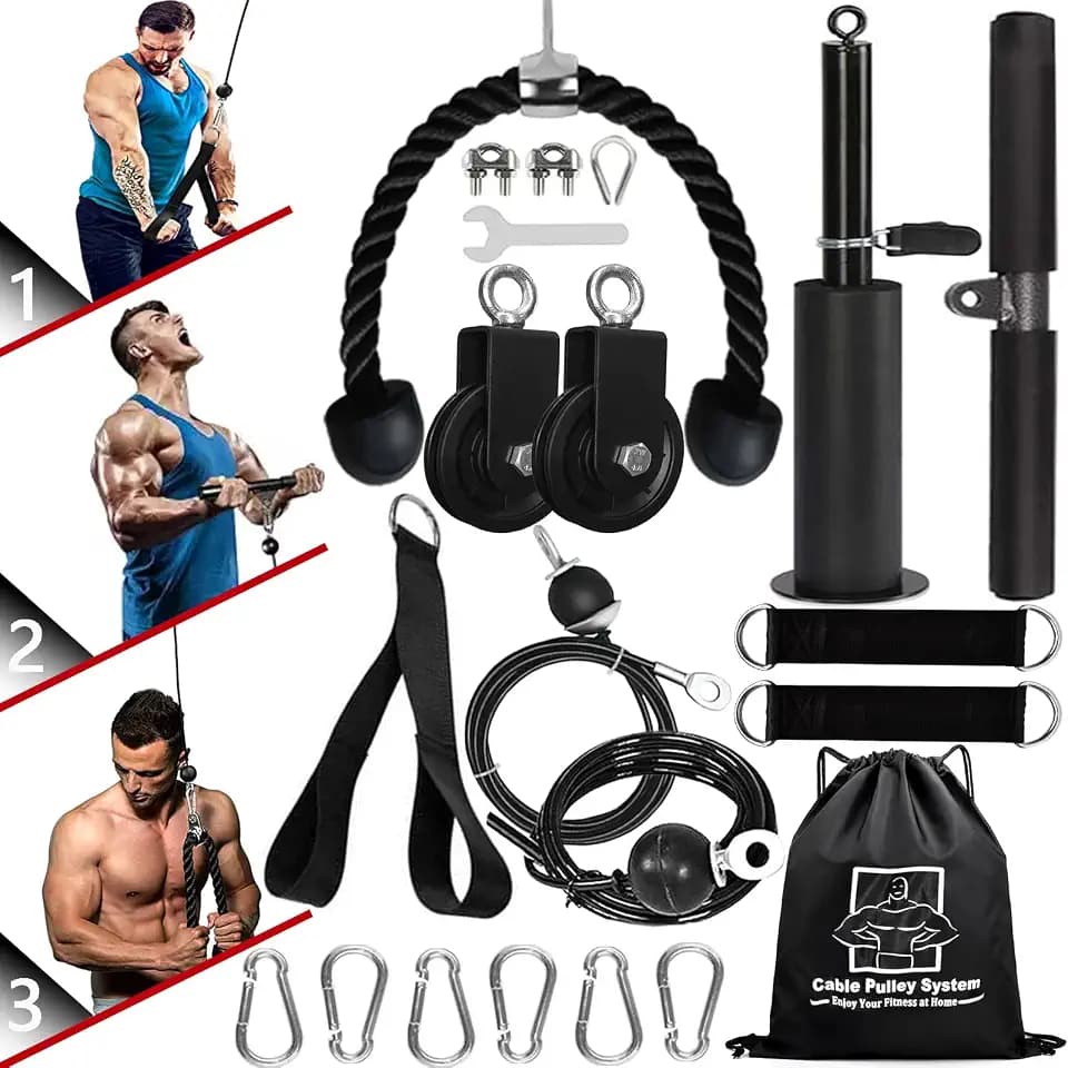 Weight Cable Pulley System Gym Upgraded Fitness LAT and Lift Pulley Attachments Tricep Workout Pulley System with Adjustable Length Cable for Home Gym LAT Pull Down Biceps Curl Tricep Arm Workouts