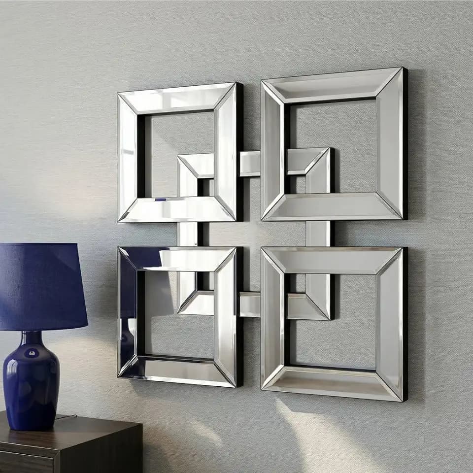 QMDECOR Silver Mirrored Wall Decor 16x16” Decorative Mirror Modern Fashion DIY Wall-Mounted Mirrors Square Design Gorgeous Glam Accent Decor Vintage Decor Chic Mirror for Room Decor Home Decor