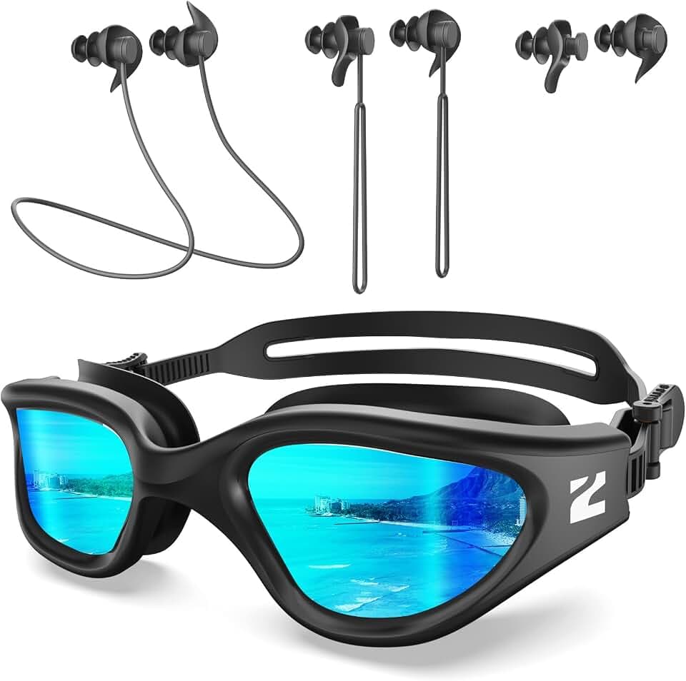 ZIONOR G1 Lite Polarized Swimming Goggles with 3 Pairs Earplugs, Anti-Fog UV Protection Swim Goggle for Adult Men Women Youth