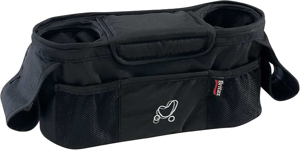 Britax Stroller Organizer with Insulated Cup Holders | Large Center Compartment with Magnetic Closure + 3 Outer Pockets + Folds with Stroller, No Removal Needed Black