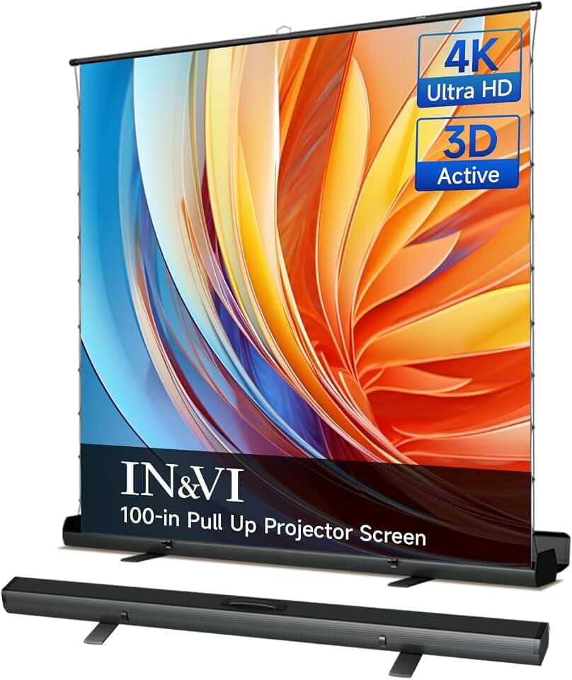 100" Portable Tab-Tension Matte White Manual Pull Up Projector Screen,178°Viewing Angle Movie Screen,Outdoor Projector Screen Wrinkle-Free Design for Backyard Movie