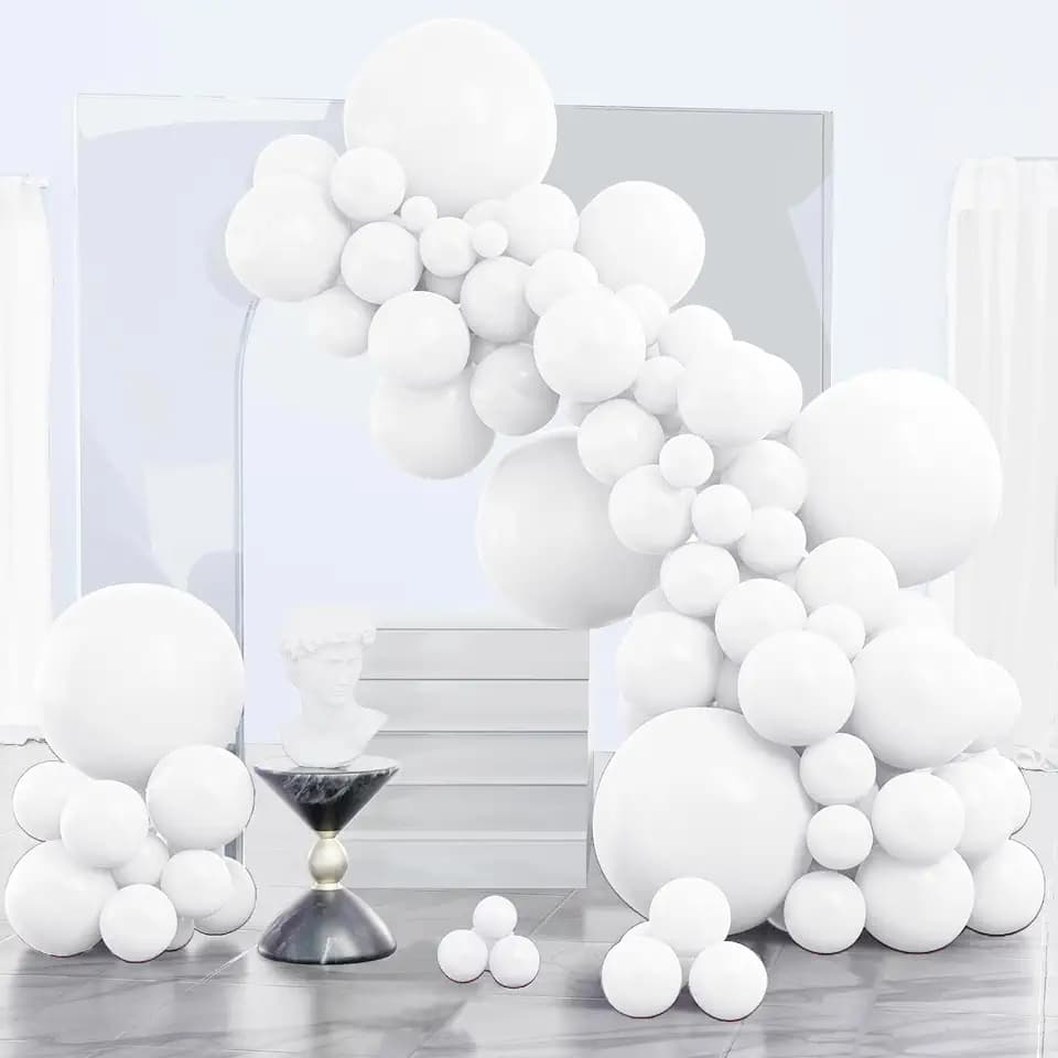PartyWoo White Balloons 130pcs Matte White Latex Balloons Different Sizes