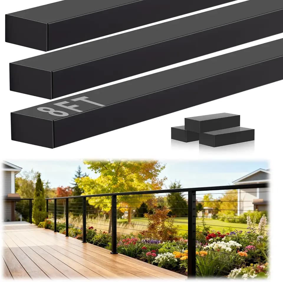 8FT Stainless Steel 304 Handrail Black 3Pack, Rectangular Handrail Flat Top Rail with SS304 End Cap and POM Connecting Blocks for Indoor Outdoor Deck Stair Cable Railing System DIY Balustrade