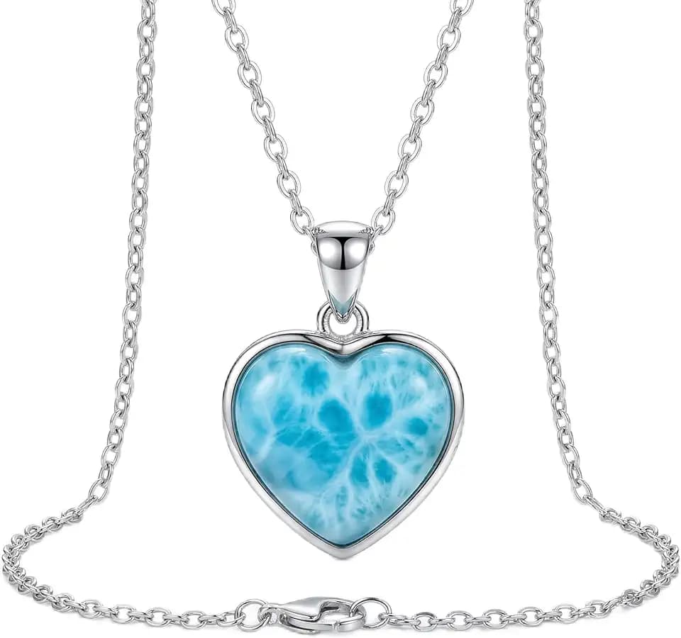 Natural Gemstone Heart Necklace 925 Sterling Silver Heart-Shaped Gemstone Pendant Simple Jewelry Gifts for Women