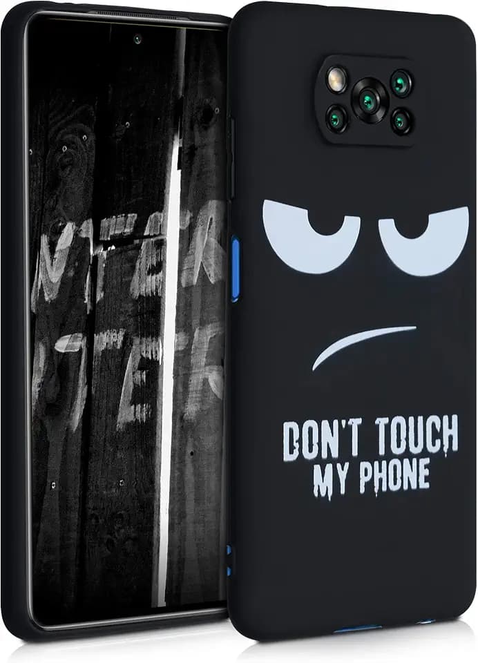 kwmobile Hülle kompatibel mit Xiaomi Poco X3 NFC/Poco X3 Pro - Handyhülle Silikon Case - Don't Touch My Phone Weiß Schwarz
