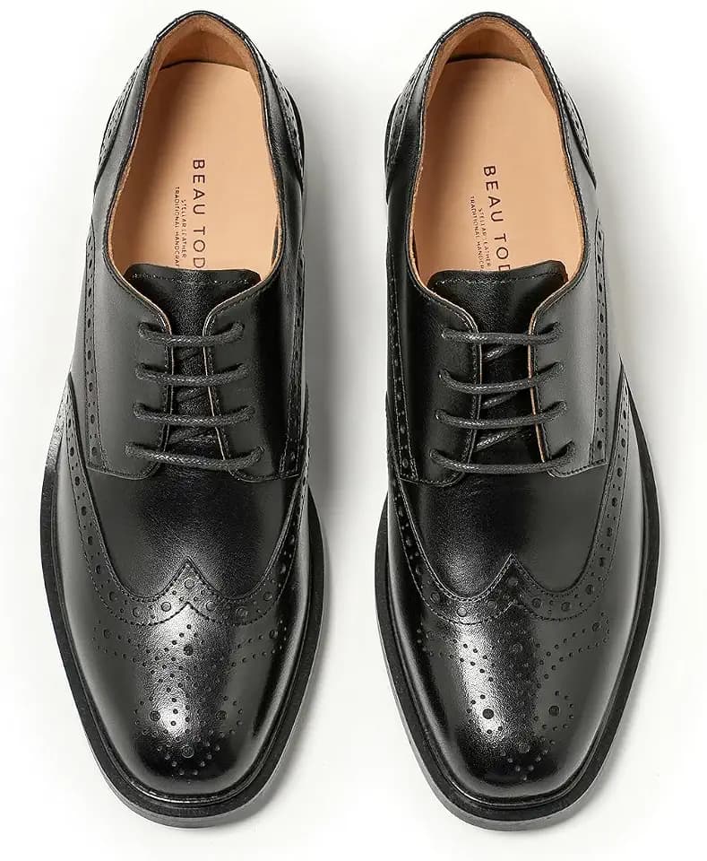 BEAU TODAY Oxford Shoes for Women,Leather Wingtip Dress Shoes,Comfort Brethable Ladies Lace-up Handmade Brogue Formal Oxfords for Business Work