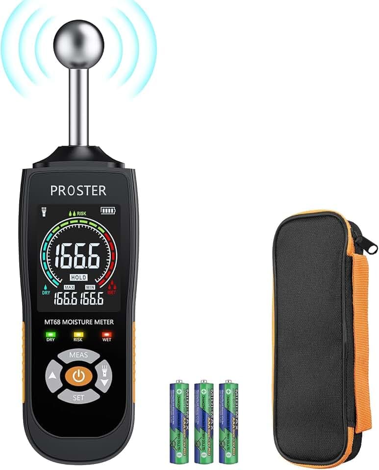 Proster Feuchtigkeitsmessgerät Wand Kugelform Sphärisches Feuchtemessgerät Mauerwerk 0-40mm Analysetiefe Zerstörungsfreies Feuchtemessgerät für Wand Holz Mauerwerk Beton Putz Baustoffe