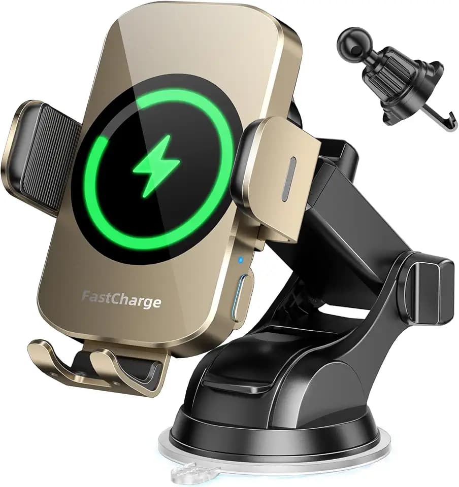 BothLin 3-in-1 Wireless Car Charger Mount, 15W Fast Charging Auto-Clamping Phone Holder for iPhone 17 16 15 14, Samsung Galaxy S24 S23, Dashboard, Vent & Windshield Car Mount