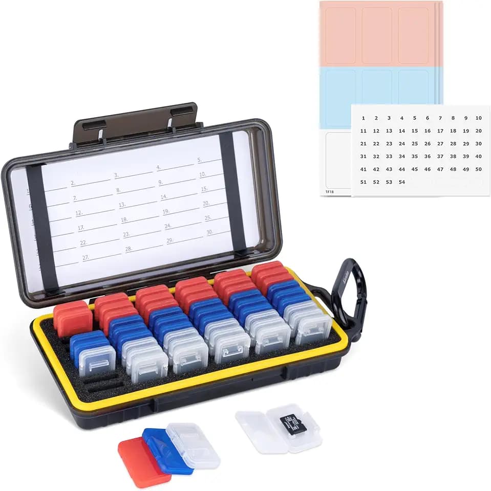 Dual Protect Micro SD Card Case with 54 PCS Clear Memory Card Holders