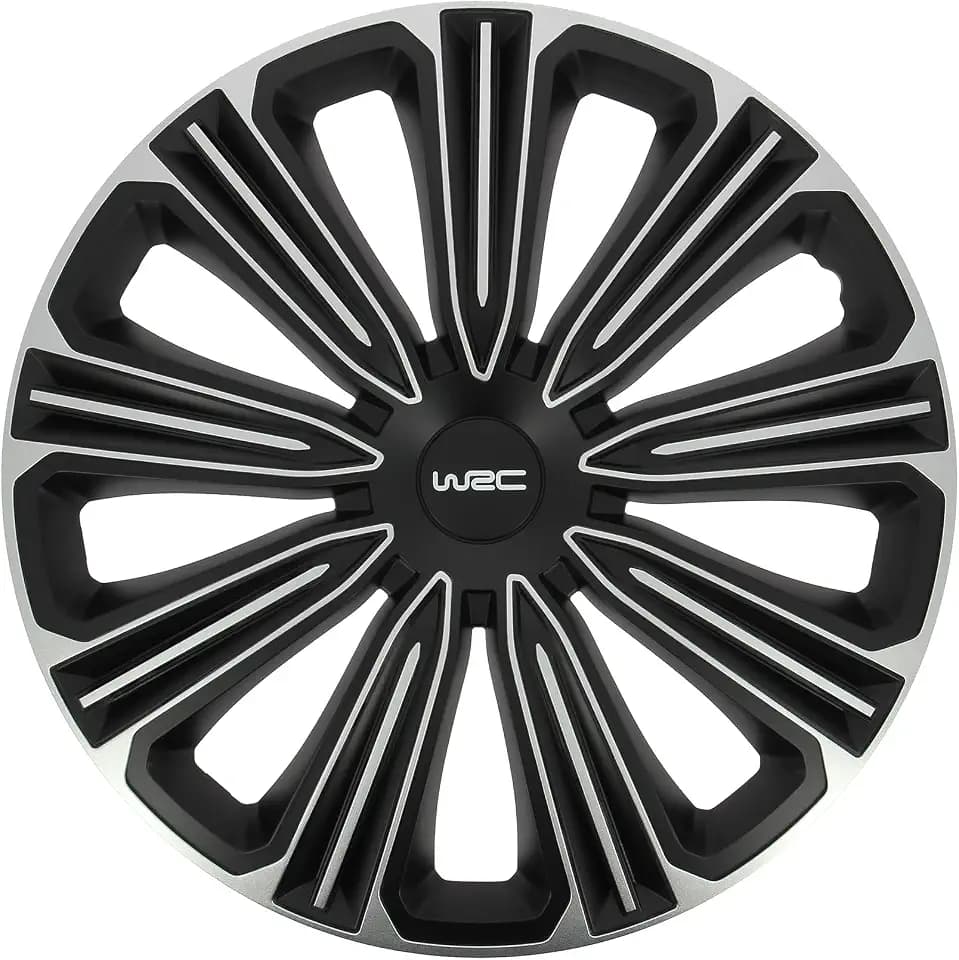 WRC 007492 Radzierblenden, 4 Stück, 16 Zoll, zweifarbig, Grau und Schwarz – schlagfestes ABS – Sportliches Finish in mattem Schwarz und Silbergrau – Clip-Befestigung, einfach und pflegeleicht