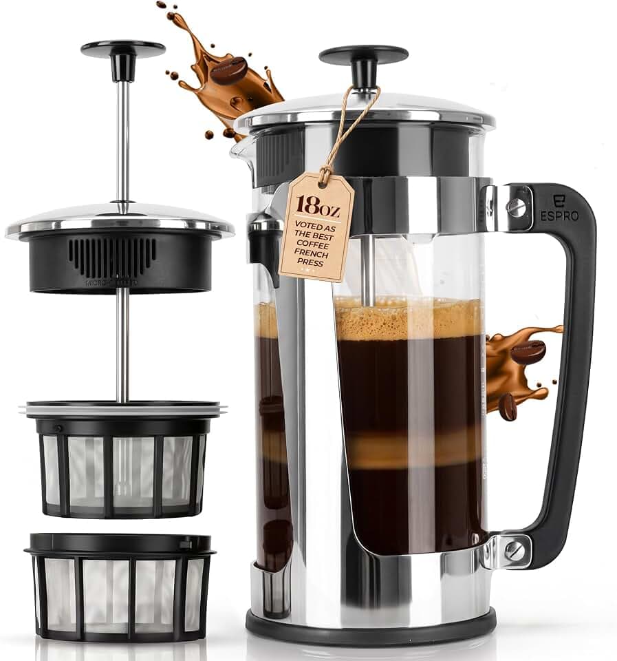 ESPRO P5 French Press Coffee Maker, 18oz, Polished, Stainless Steel Press