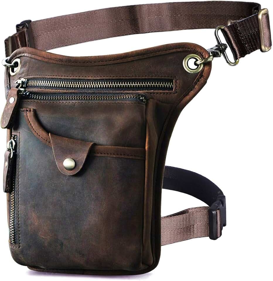 Le'aokuu Herren Echtes Leder Tasche Beinbeutel Beintasche Außenbeintasche Beinbeuteltasche Reisen Hüfttasche Wandern Klettern Oberschenkeltasche für Männer Frauen 211-5