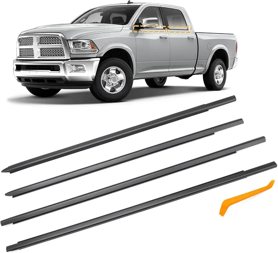 Weatherstrip Window Molding Trim Seal Compatible with 2009-2024 Dodge Ram 1500 2500 3500 Crew Cab, 4PCS Window Weather Stripping Replaces 55112376AH 55112377AH 55372138AH 55372139AH