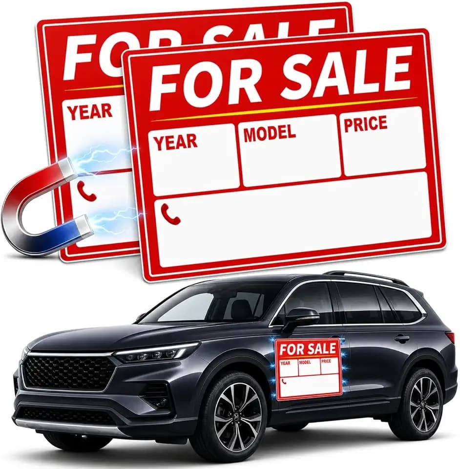For Sale Sign Car Magnet 2 Pack, Dry Erase Reusable, 12.2x9 Inch