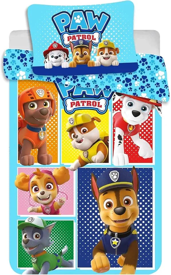 Paw Patrol Blue All Dogs Babybettwäsche 100x135 + Kissenbezug 40x60 Baumw