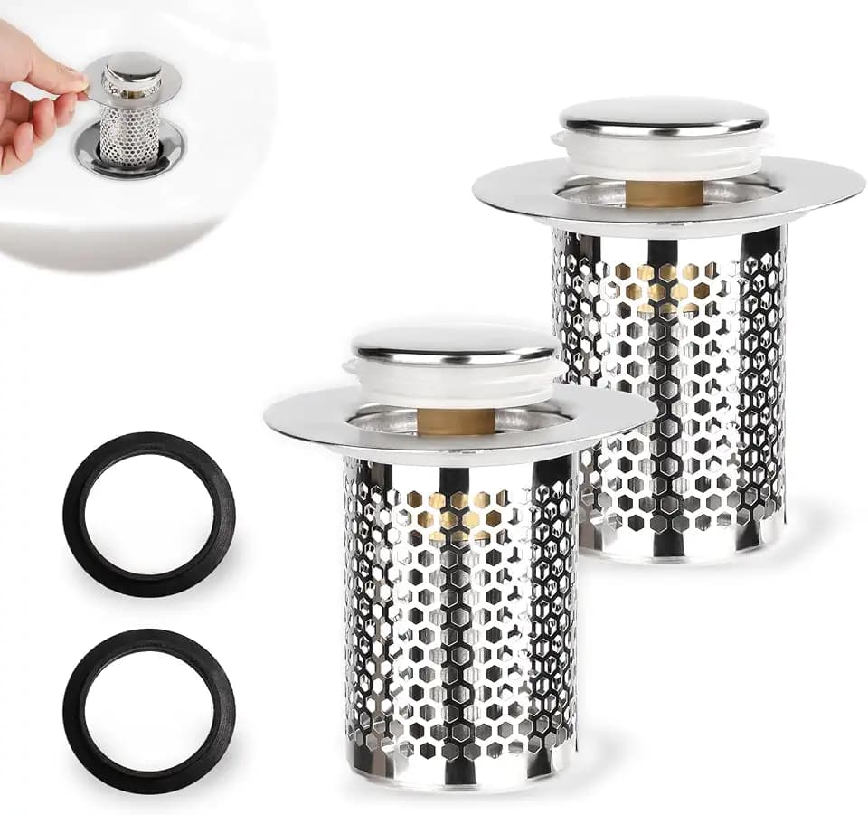 2St Edelstahl Bodenablauf Filter, Kurzes Design Multifunktional Pop-Up-Abflussfilters Badezimmer Waschbecken Stopfen Badewannen Waschbecken Abflusssieb für Küche Badezimmer