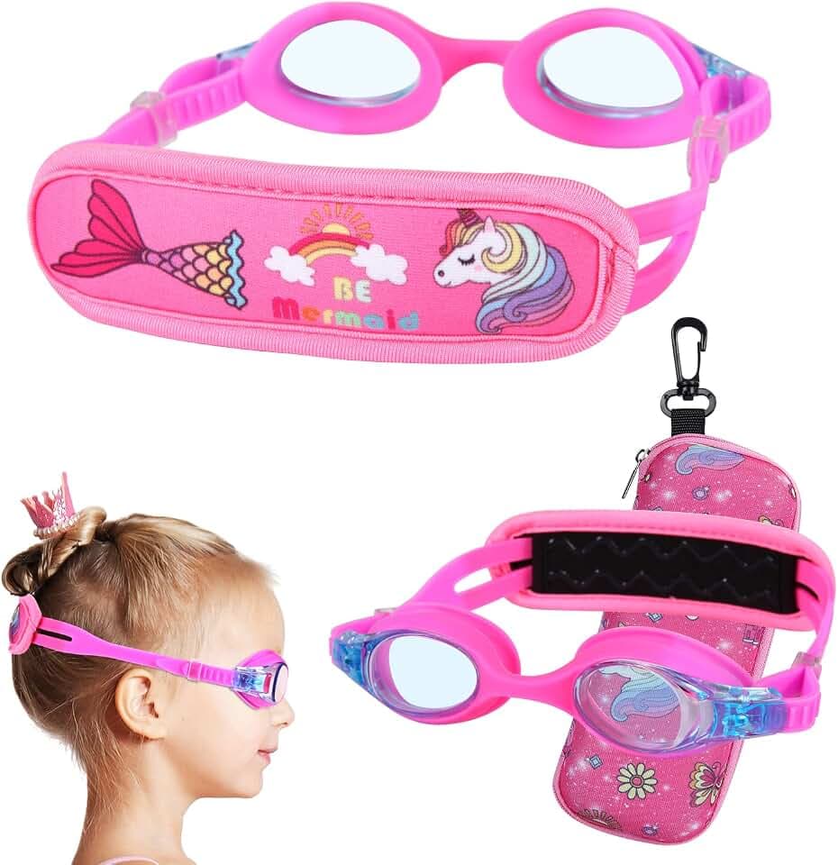 Schwimmbrille für Kinder von 3 bis 6 Jahren, Schwimmbrille für Kleinkinder, ohne an den Haaren zu ziehen, Kinderbrille mit gepolstertem Stoffetui/Gurt