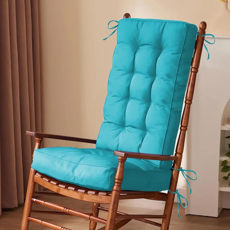 IPYNBAP Rocking Chair Cushion, Waterproof and Fade-Resistant Patio Chair Cushions, Tufted Chair Pads for Rocker Furniture, 18x18 Inch, Indoor/Outdoor Seat Cushions with Ties, Teal Blue