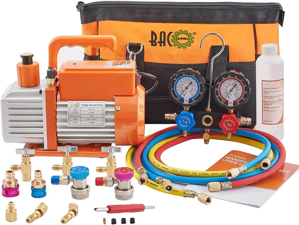BACOENG R32 AC Vacuum Pump and Gauge Set, 4 CFM HVAC Vacuum Pump Kit for AUTO/Mini Split System, Sparkless Motor for R32 R410a R1234yf R134a Refrigerants