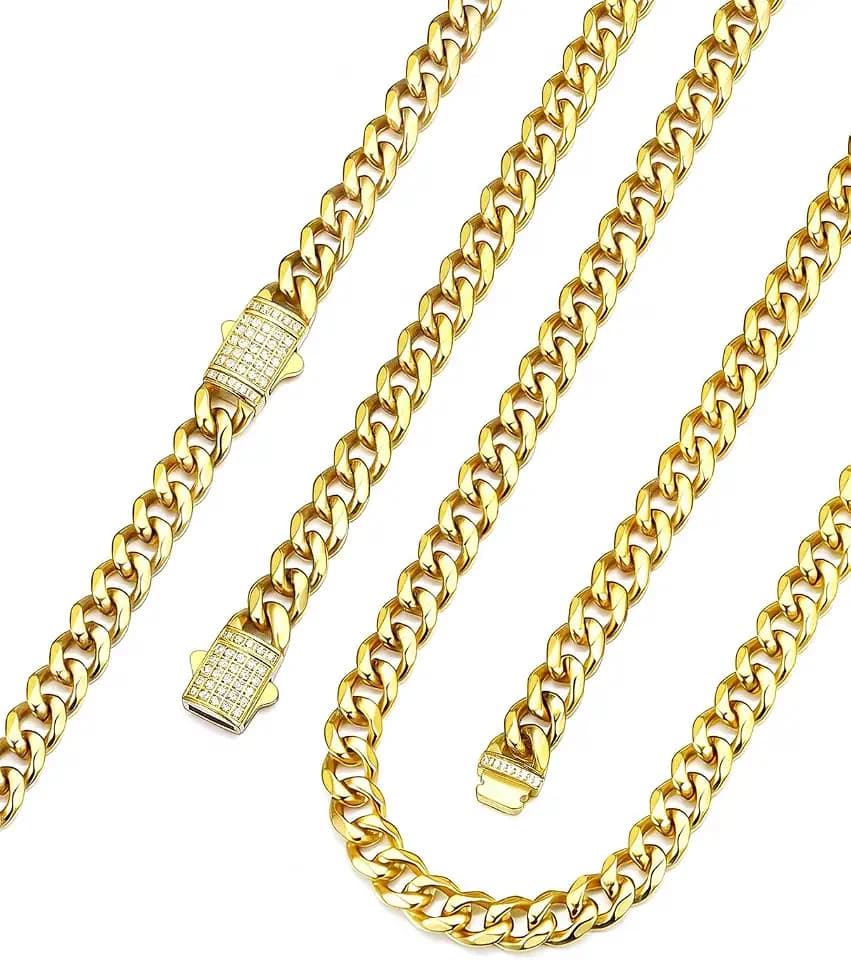 Bandmax Stainless Steel Cuban Link Chain With Bling Clasp For Men & Women
