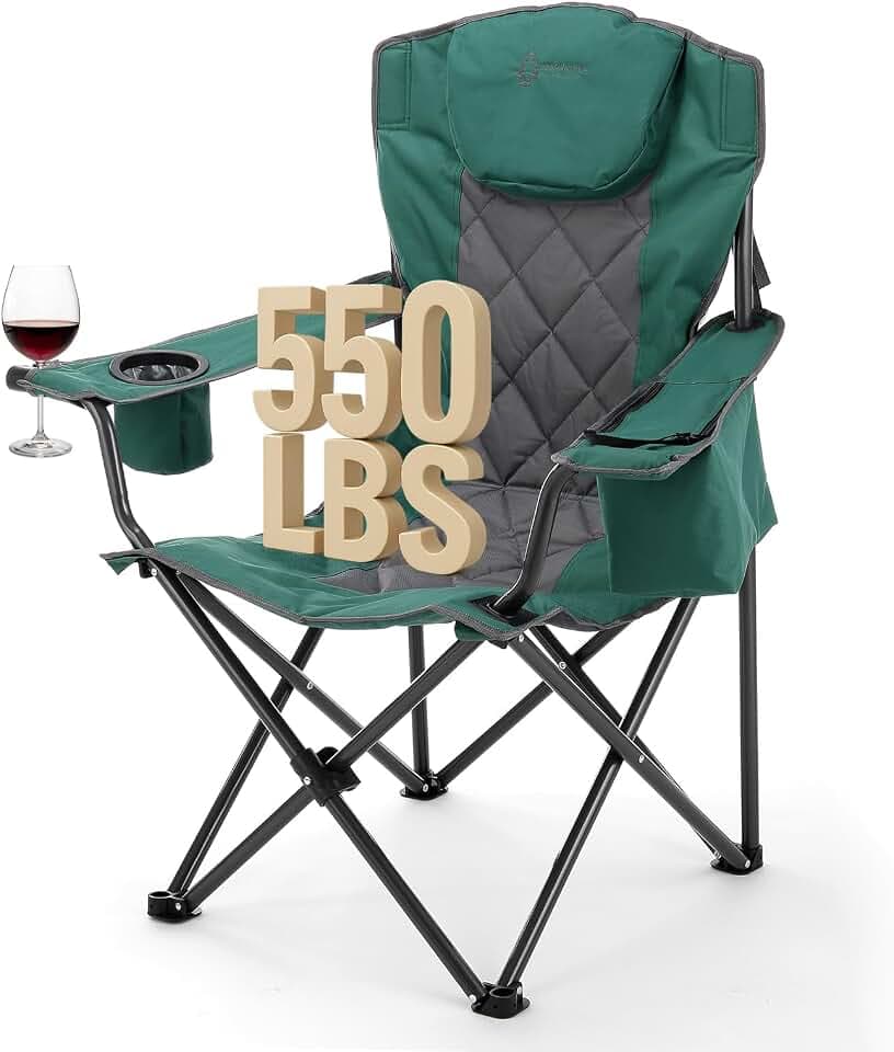 ARROWHEAD OUTDOOR Portable Deluxe Folding Camp Quad Chair, Headrest