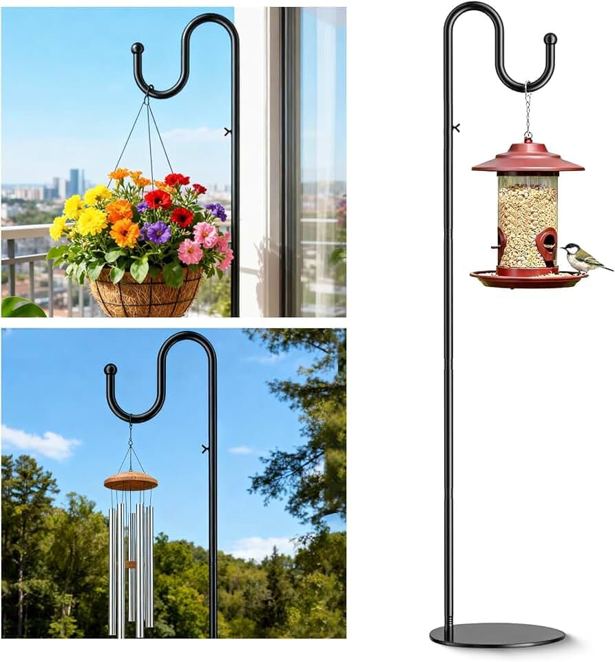 76" Shepherds Hook Stand: Hanging Bird Feeders, Plants, Wind Chimes
