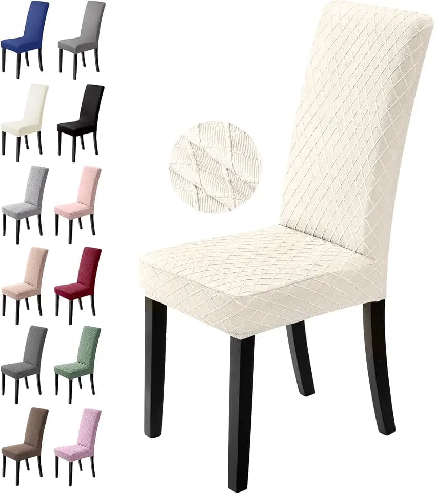 Stuhlhussen 4er Set Stretch Stuhlbezug Stuhlüberzug Esszimmerstühle Bezug Universale Elastische Hussen waschbar Abnehmba für Hotel, Bankett, Büro, Partys Deko (4 Stück, Cremeweiß)-L