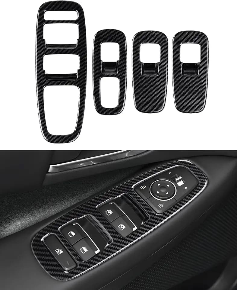 Karltys Window Panel Cover for 2022-2025 2026 Hyundai Sonata DN8, Carbon Fiber Interior Accessories for Hyundai Sonata, Car Window Lift Switch Button Cover Trim Sticker Decal (4PCS)