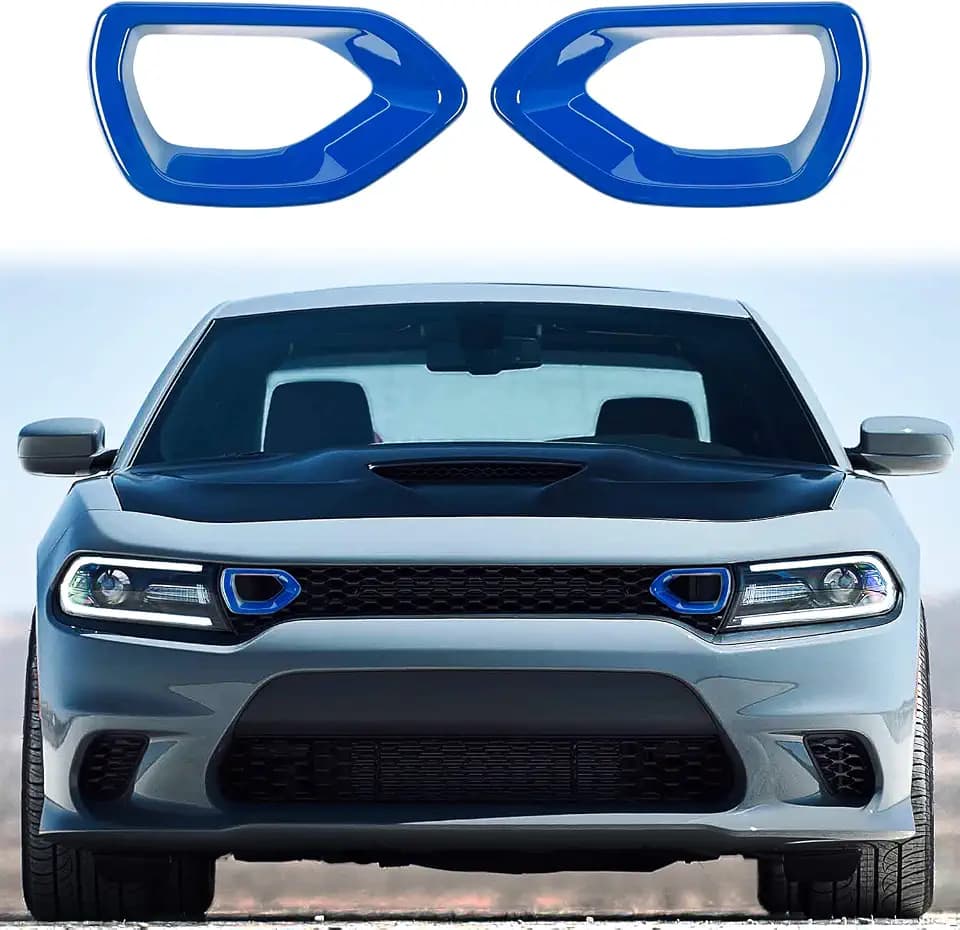 JWWY Front Grille Radiator Grille Grillwork Surround Assembly Inserts Mesh Front Fascia Grille Trim for 2015-2024+ Dodge Charger Exterior Accessorie Blue 3pcs